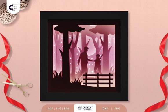 3D Shadow Box Father Playing with Son