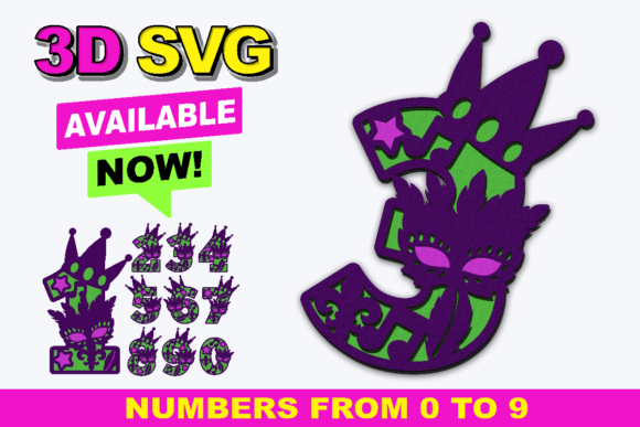 Mardi Gras Numbers 3D SVG