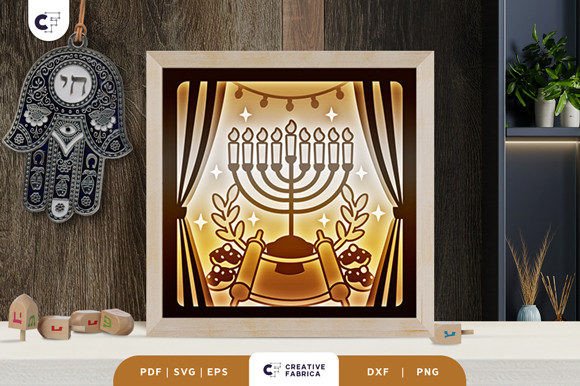 Menorah 3D Shadow Box Paper Cut