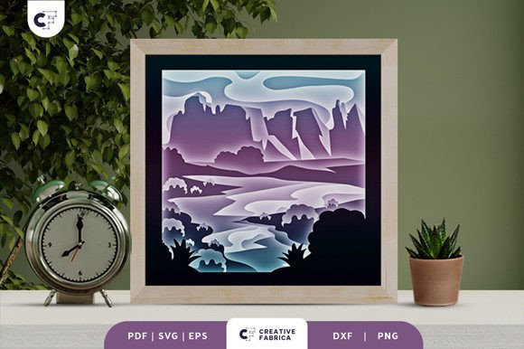 Night Canyon Scenery 3D Shadow Box SVG