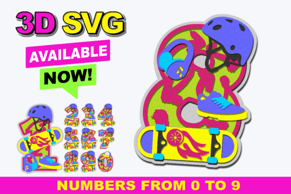 Skateboard Numbers 3D SVG