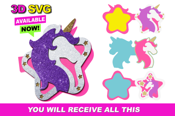 Unicorn Card 3D SVG