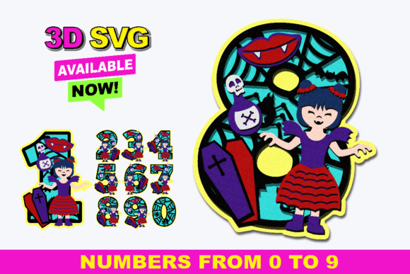 Vampire Girl Numbers 3D SVG